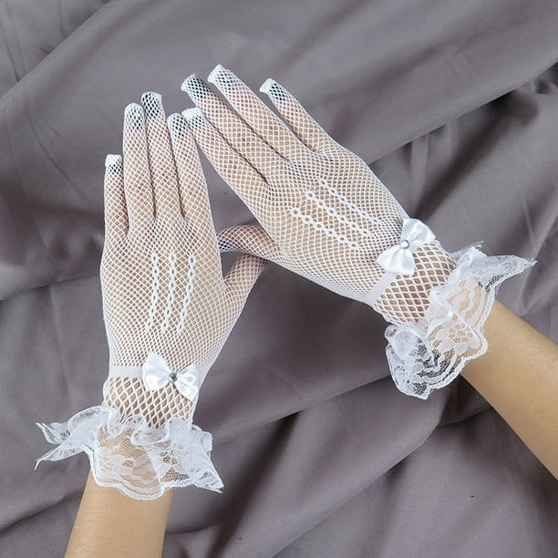 Guantes blancos de verano para conducir a prueba de rayos UV para mujer,  guantes de rejilla de malla, mitones de encaje, guantes de moda de encaje  para niñas con dedos completos ShuxiuWang