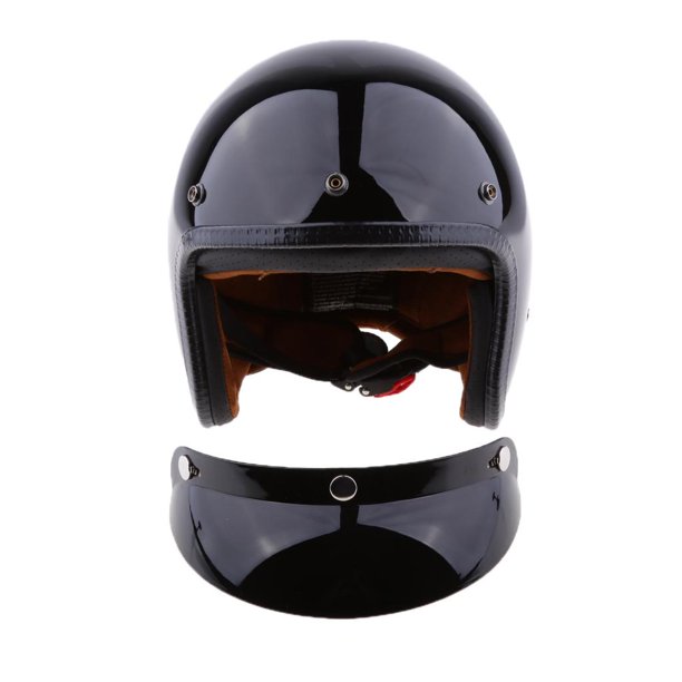 Casco de moto vintage de cara abierta ABS 3/4 negro brillante con visera SG  Cola Casco de la motocicleta