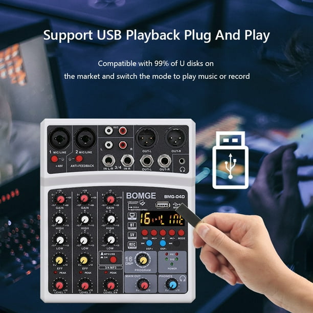  Mezclador de audio estéreo estéreo de 4 canales de audio  bluetooth de mezcla de sonido DJ Consola USB : Instrumentos Musicales