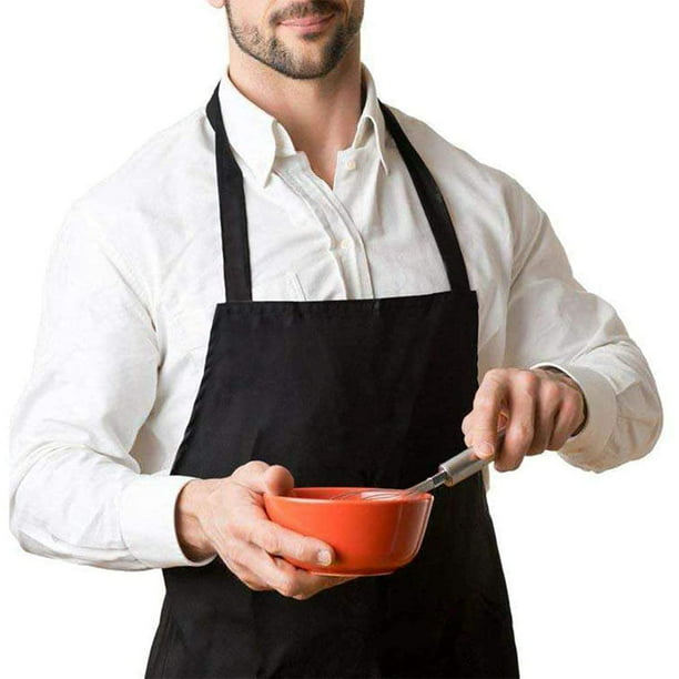  Delantal de cocina ajustable para chef con 2 rayas y bolsillos  negros, babero, cocina, comedor y bar, delantales de cocina para hombres,  Negro - : Hogar y Cocina