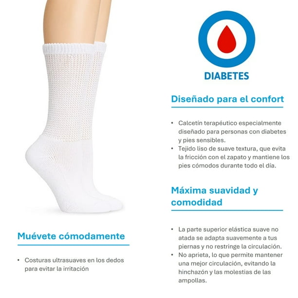 Calcetines Mujer para Diabeticos y Pies Sensibles, Incluye 4 Pares Color  Blanco, Calcetas para Diabe Med 4 pares mujer