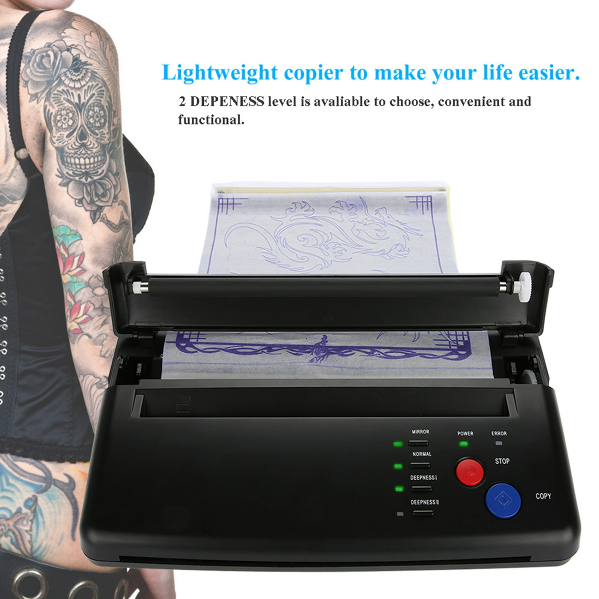 Máquina de plantillas de transferencia de tatuajes, impresora fotocopiadora  térmica, con 20 piezas de papel de transferencia, tatuaje de impresora de