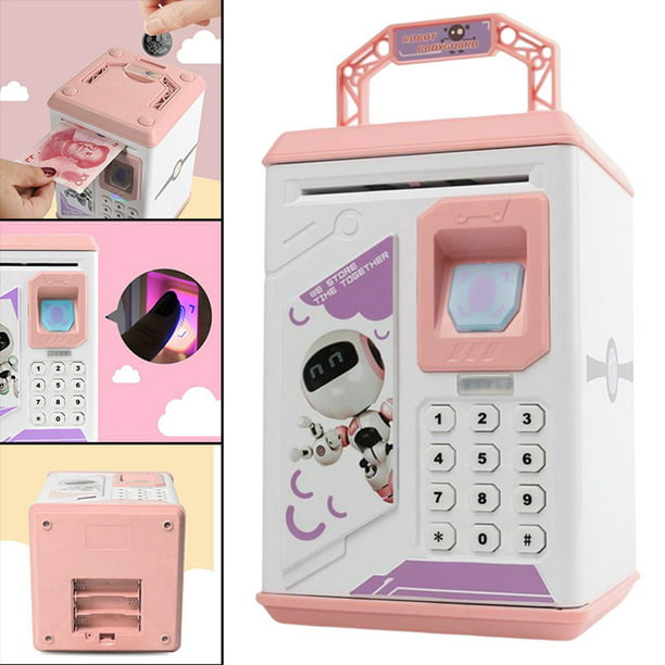 Alcancía de juguete, caja fuerte con huellas dactilares, cajero automático,  cajero automático, moneda, caja de ahorros para niños (rosa/rosa)