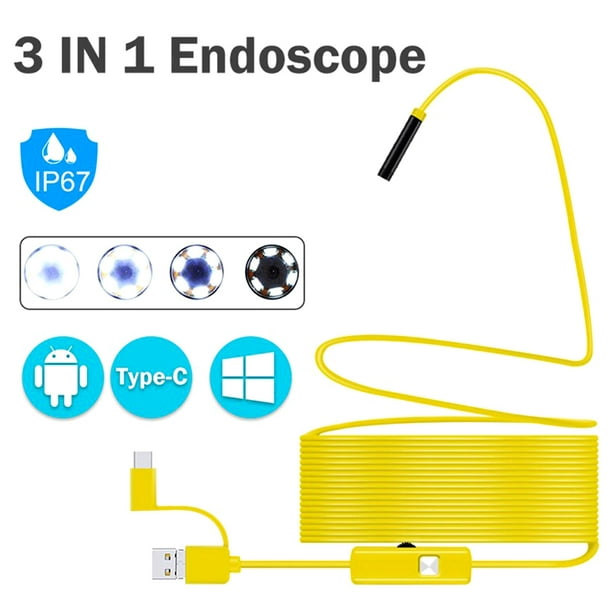 endoscopio industrial Irfora Endoscopio 0.3MP Endoscopio 3 en 1 Endoscopio  con LEDs Ajustables 5 metros Irfora endoscopio industrial