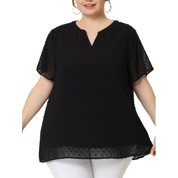 Blusa de talla grande para mujer Puntos suizos Cuello redondo