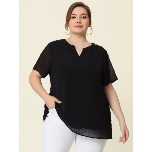 Blusa de talla grande para mujer Puntos suizos Cuello redondo