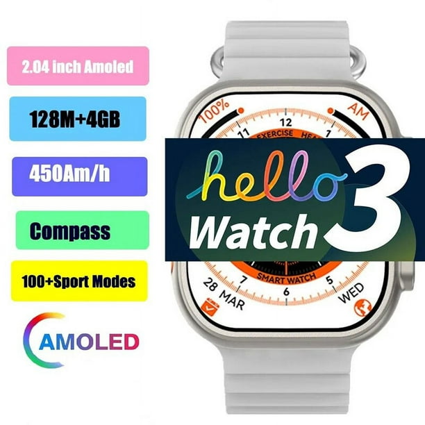 Reloj Inteligente Hello Watch 3+ 4g Rom Amoled Con 4 Correa