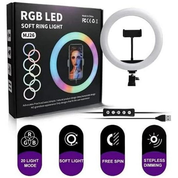 Anillo de luz multicolor LED, aro iluminación fotográfica con soporte para  móvil, videoconferencia, selfie, Tik Tok, maquillaje