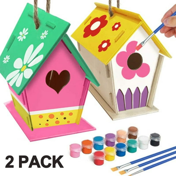 Manualidades para niños de 4 a 8 años – Paquete de kit de casa para pájaros  de bricolaje – Construye y pinta casa de pájaros (incluye pinturas y  pinceles) Artes de madera