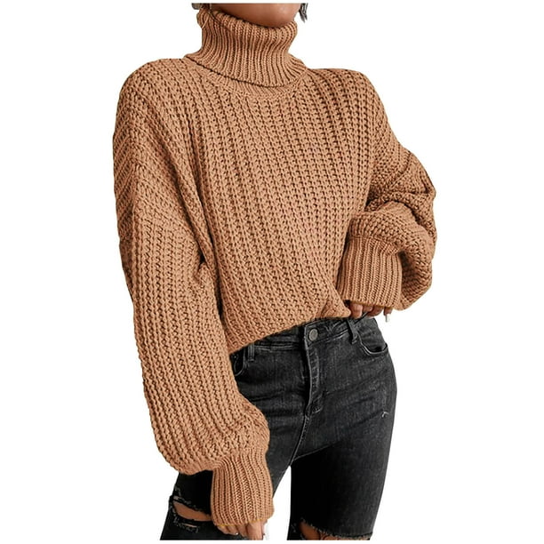 Pullover Largo Mujer Elegante Moda Sweater Otoño Invierno Cuello Alto Manga  Larga Color Sólido Anchos Casual M…