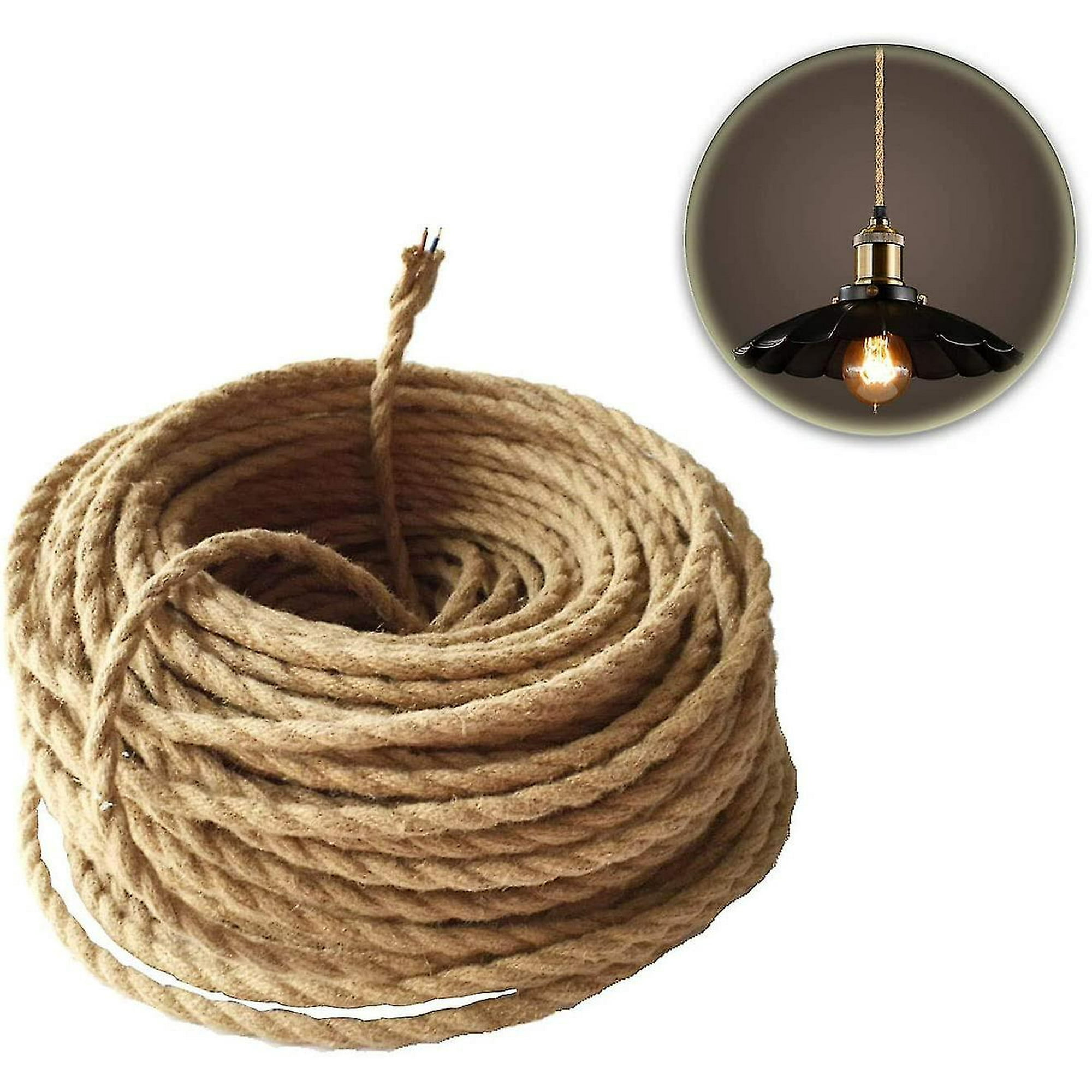 GANRILAND-Cable eléctrico de cáñamo trenzado, cuerda tejida de 1/5/10/20/30  metros, color Beige, Cable textil trenzado, línea de luz colgante Retro