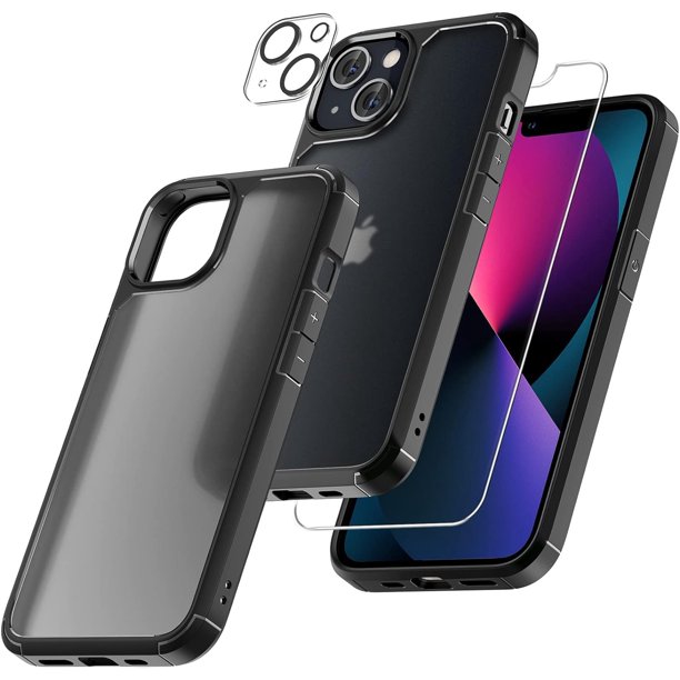 TAURI Funda para iPhone 15 Plus, [5 en 1], 1 funda transparente [no  amarillenta] con 2 protectores de pantalla + 2 protectores de lente de  cámara