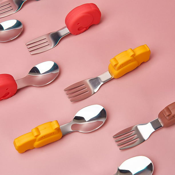 Tenedor de cuchara para bebé, cubiertos de aprendizaje para niños, juego de  utensilios de silicona y
