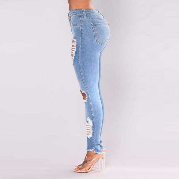 Pantalones de mezclilla de cintura degradada de talla alta para mujer,  pantalones largos de mezclilla regulares de talla grande (azul-2, XL)