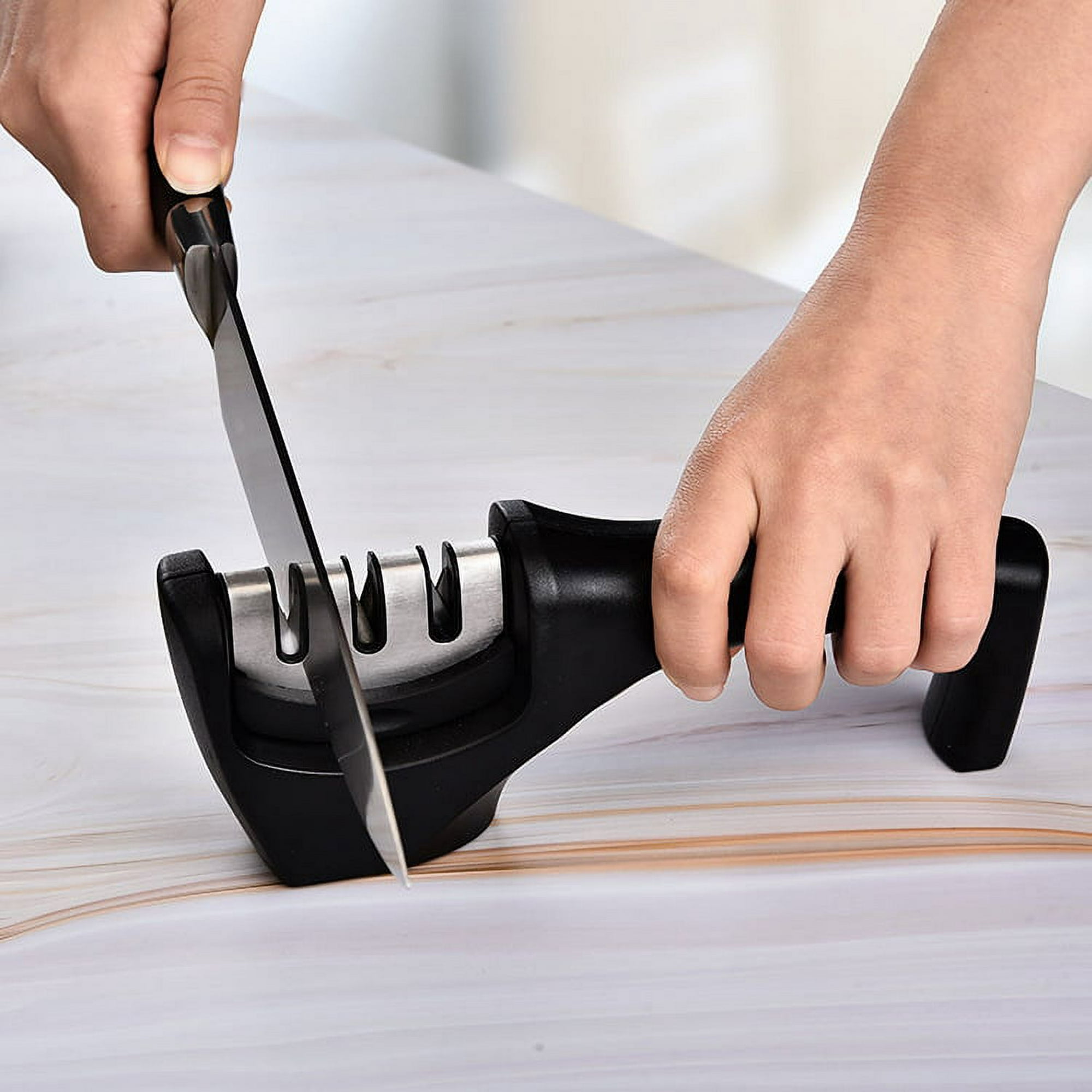 Afilador de cuchillos de cocina, herramienta de afilado de cuchillos de 3  etapas que ayuda a reparar, restaurar y pulir cuchillas (negro)