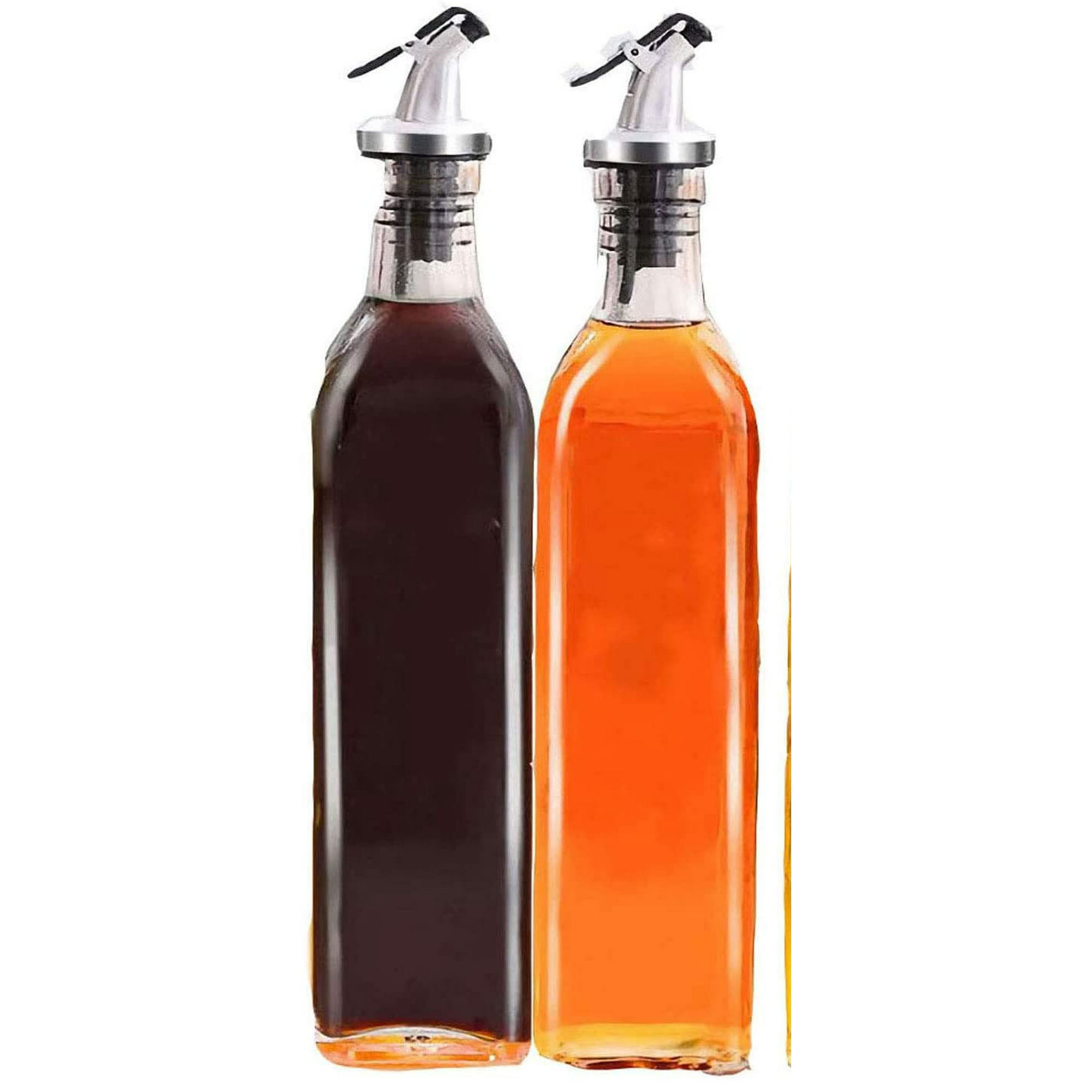 Botellas de aceite de oliva de cristal oscuro (500 ml). Pack de 2  aceiteras/vinagreras con tapones dosificadores sin goteo, embudo, y cepillo  de limpieza, para cocina : : Hogar y cocina