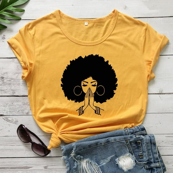 camiseta de manga corta informal divertida y delgada con estampado de dibujos animados de chica negra africana hiphop para hombres y mujeres amarillo tamaño l rojo verde