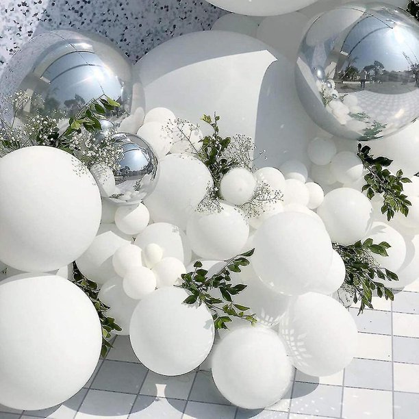 133pcs, Kit Arco Globos , Arco Globos Confeti Plateado Blanco