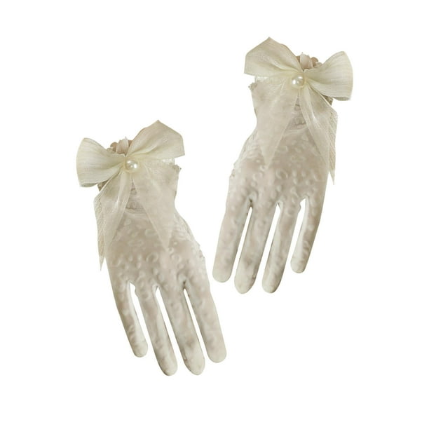 1 par de guantes blancos de novia, guantes de encaje, de tul de completo,  muñeca corta de disfraces, guantes de boda para damas para Yinane Guantes  cortos