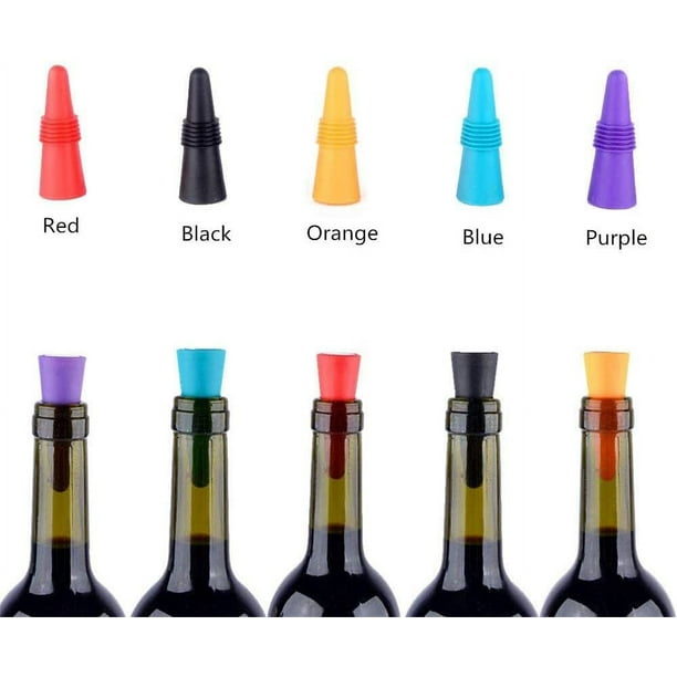 Tapones de vino, tapón de botella de vino, tapones reutilizables para  botellas de vino, paquete de 4 tapones de silicona multicolor para botellas  de