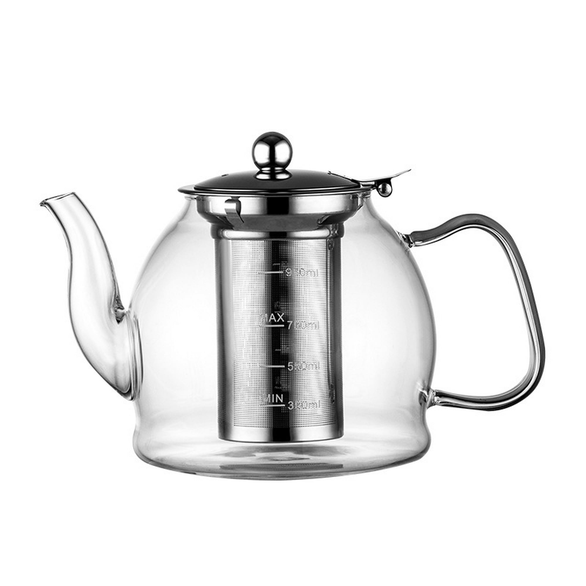 Tetera de vidrio – 54 oz/54.1 fl oz tetera con línea de escala, tetera de  vidrio con infusor para té suelto, hervidor de té de vidrio para estufa