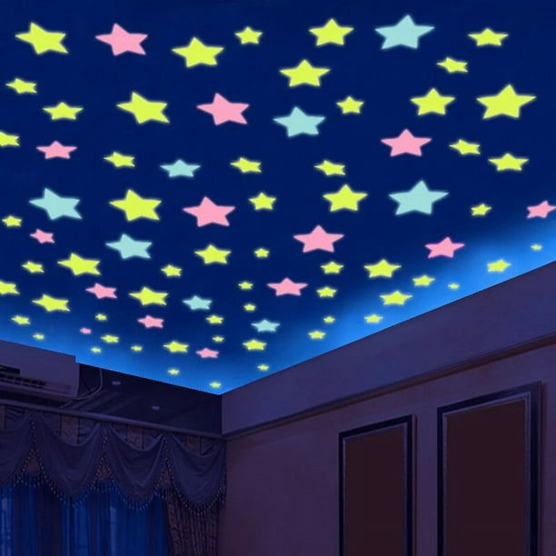 Comprar 50 Uds. De estrellas luminosas 3D que brillan en la oscuridad,  pegatinas de pared para niños, habitaciones de bebés, techo de dormitorio,  decoración del hogar, pegatinas de estrellas fluorescentes