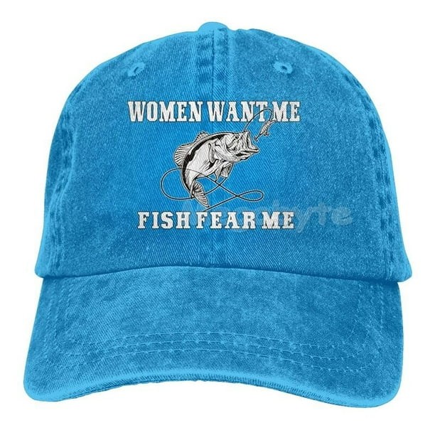 Women Want Me Fish Fear Me Washed Baseball Cap Trucker Hat Adult Unisex  Adjustable Dad Hat Summer Br Gao Jinjia LED