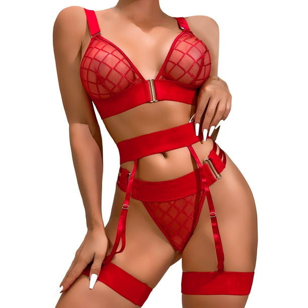 Gibobby Ropa interior mujer sexy Lenceria Sexy para Mujer Ropa Interior  Sensual de una Pieza Erotica de Encaje con Cuello V Pijama Tirantes(Rojo,  XXG)