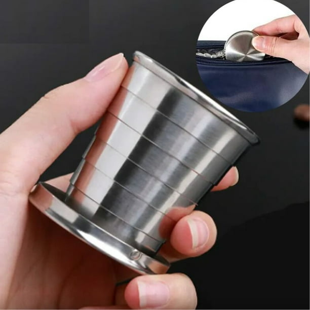 Vaso plegable de acero inoxidable, portátil, exteriores, viaje, camping,  llavero telescópico de metal, 75 ml