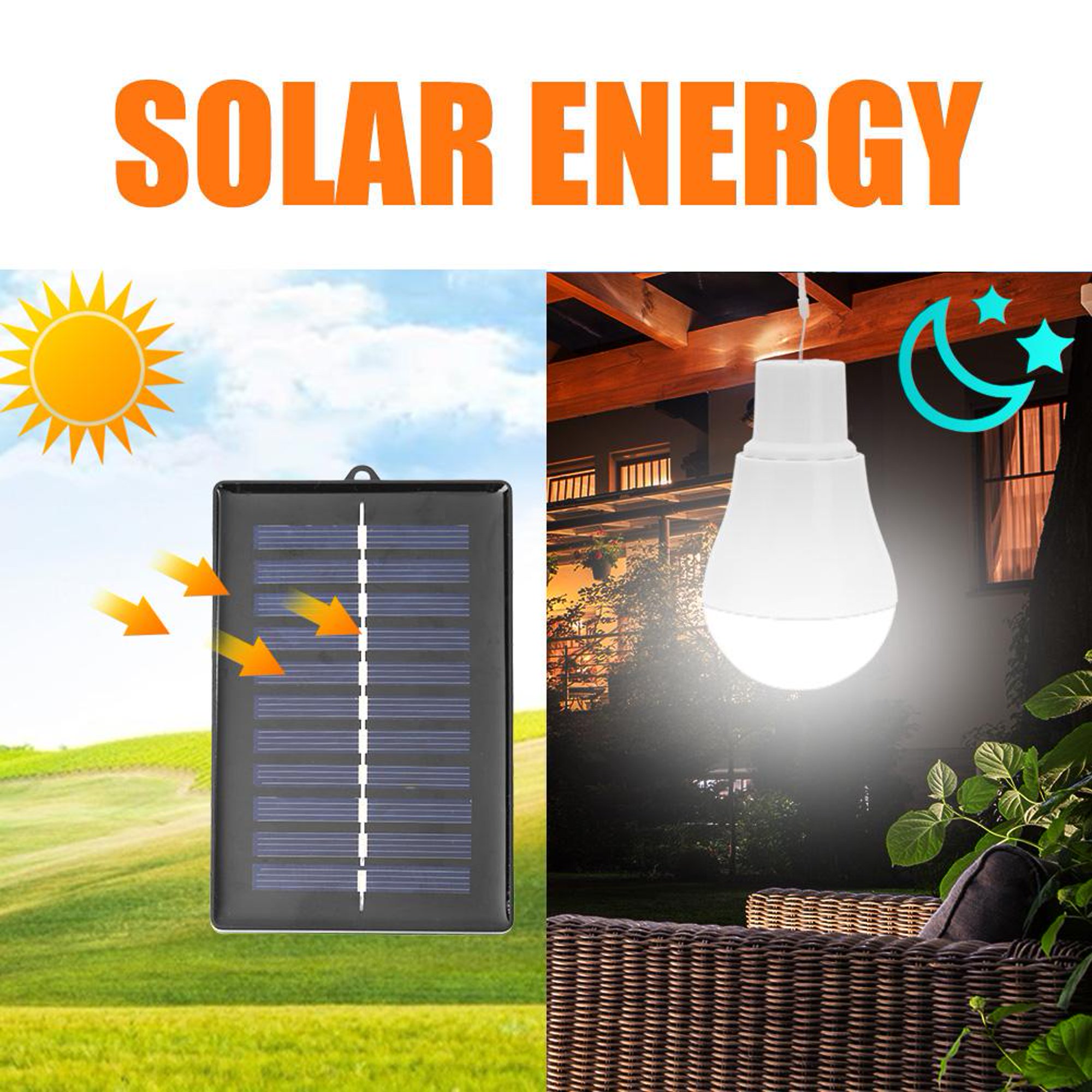 Bombilla Bombilla solar 5V 15W 300LM Energía portátil Lámpara al aire libre  Bajo consumo de energía Likrtyny Para estrenar