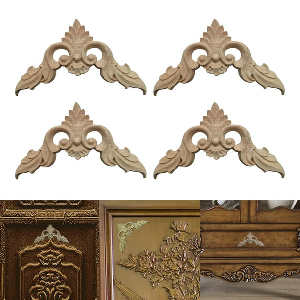  Moldura de madera decorativa para muebles: 4 piezas de apliques  de madera sin pintar, apliques de esquina de madera para puerta de gabinete  de 3.1 x 3.1 in : Herramientas y