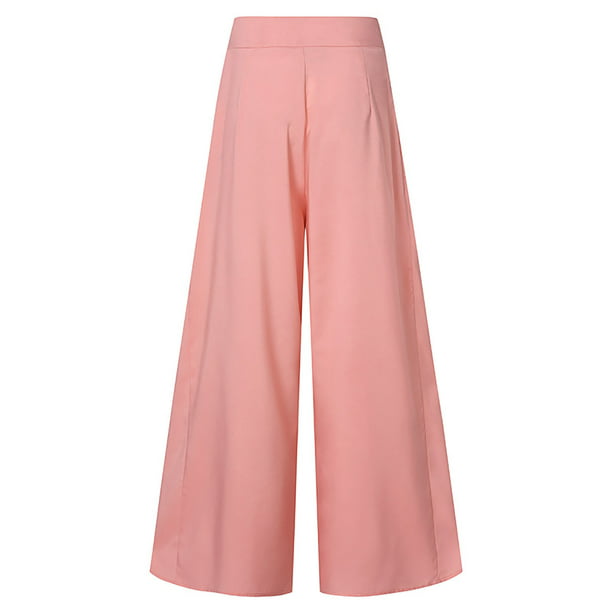 Puntoco Pantalones Sueltos de Pierna Ancha para Mujer Pantalones Rectos de  Cintura Alta Pantalones Casuales Puntoco Puntoco-4012