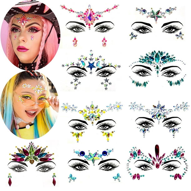 Pegatinas Cara Joyas 6 piezas Gemas de la Cara Face Pegatina de Cristal  para Ojos Cara Cuerpo Tatuajes Temporales : : Belleza