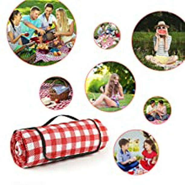 Mantas de picnic al aire libre, manta de picnic de 79 x 79 pulgadas,  impermeable, plegable, ideal para playa, camping en hierba. (Rojo y blanco)  Vhermosa LRWJ484