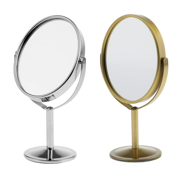  LXM Espejo de maquillaje de mesa de 7 pulgadas, espejo de baño  portátil, 2 espejos de tocador ampliados, espejo de mesa de metal, espejo  cosmético redondo (color dorado) : Belleza y