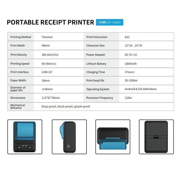 Impresora portátil/mini/ para/Android, miniimpresora térmica Bluetooth, impresora  móvil para teléfono fotográfico, de impresión Azul Sunnimix Mini impresora  térmica