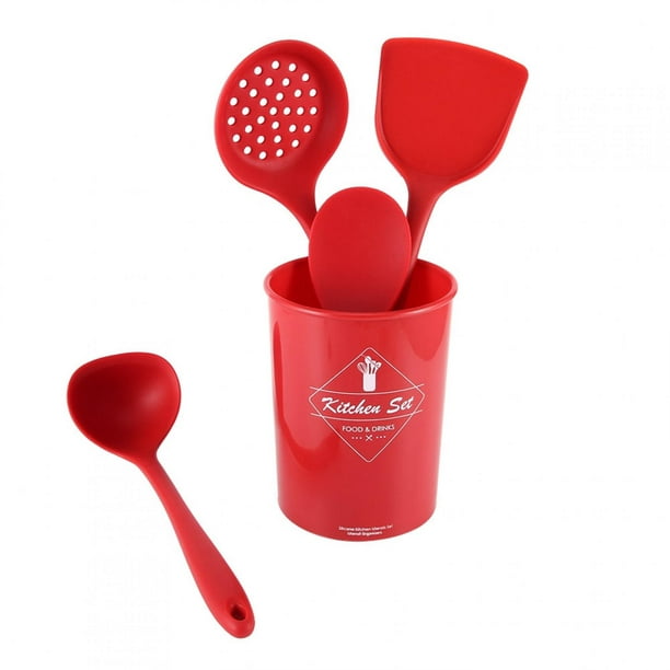 Juego de 4 cucharas de silicona para mezclar, cucharas de cocina  antiadherentes, cucharas de hornear para cocina, agitar, grandes y pequeñas  (rojo