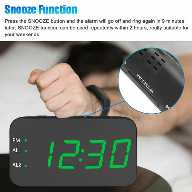 Reloj despertador, reloj despertador digital para dormitorios, reloj a  pilas, 3 brillo ajustable, pantalla LED de 1.2 pulgadas, 12/24 horas