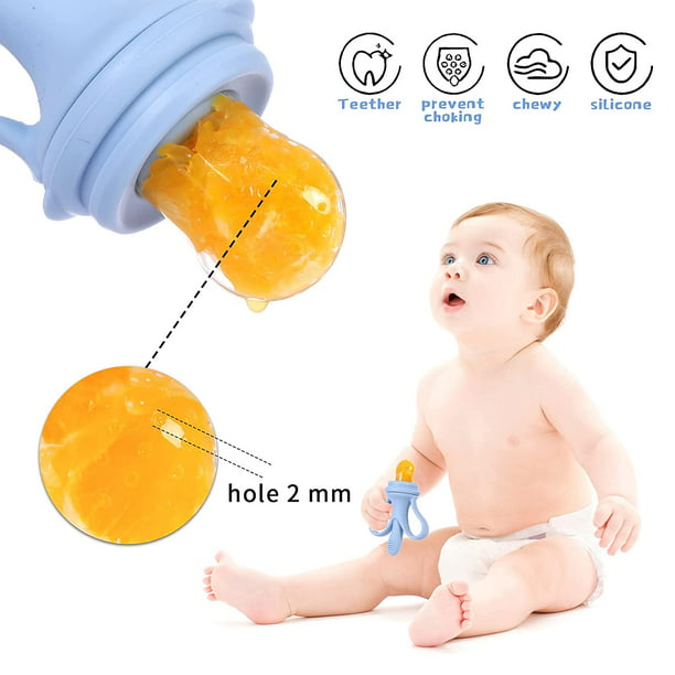  Chupete de fruta para bebés (paquete de 2) – Alimentador de  alimentos para bebés – Juguete de dentición de frutas para niños pequeños,  chupete, alimentador, mordedor, con 6 bolsas de silicona (