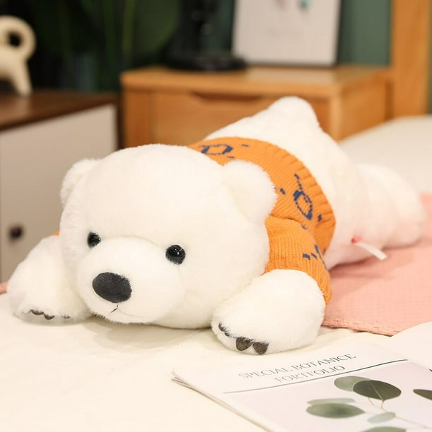  Almohada de peluche de oso Polar Kawaii para niños, juguete suave de Anime, oso blanco tumbado con r Fivean unisex