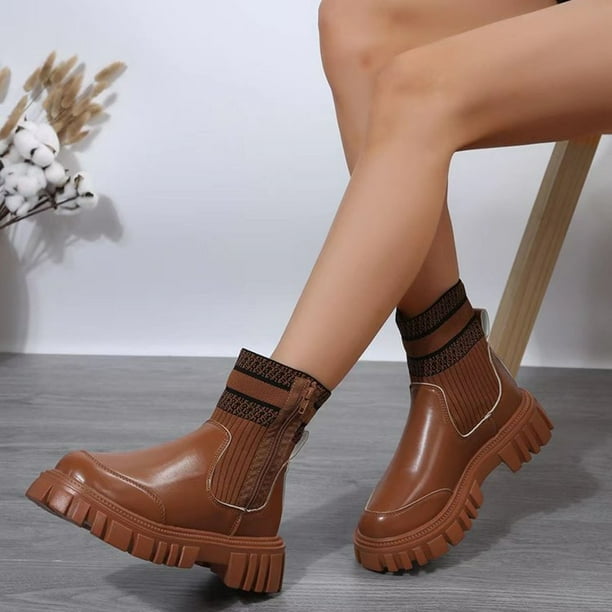 Zapatos Botines mujer Botas de mujer pantalón corto informal otoño e  invierno nuevas botas de mujer con soporte independiente botas tipo  calcetín sin cordones de talla grande (Brown 9)