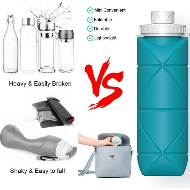 Botella de agua plegable, portátil de silicona de grado alimenticio,  plegable, reutilizable, a prueba de fugas, para viajes, correr, fitness,  sin BPA