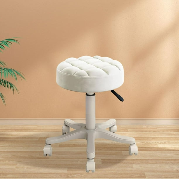  Taburete redondo de salón blanco, silla de oficina de piel  sintética, taburete giratorio ajustable, taburete de spa de masaje, sillas  de dentista con ruedas (con grano, blanco) : Belleza y Cuidado