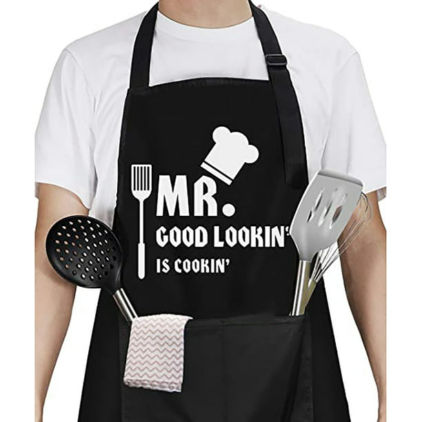 NLUS Delantales para hombres, delantales de chef para hombres, delantales  de cocina para mujeres con bolsillos, delantales negros con bolsillos