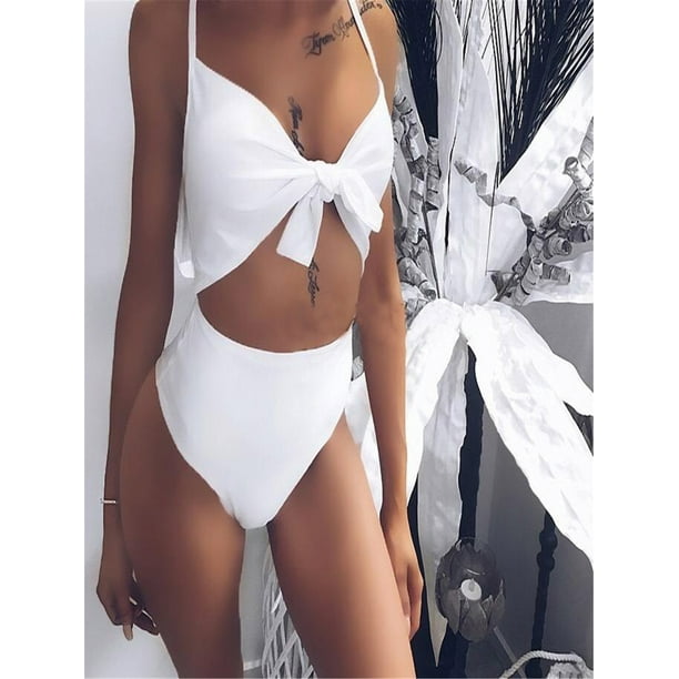  Conjunto de bikini deportivo de un hombro para mujer, traje de  baño de cintura alta recortado, Blanco : Ropa, Zapatos y Joyería