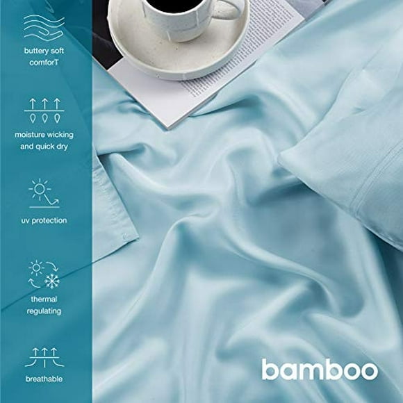sábanas de enfriamiento de cama set de cama gemela  100 viscosa de sábanas de bambú  sábanas suaves y transpirables para 3 pcs camas gemelas aqua blue con bolsillo profundo bedsure juego de sabanas