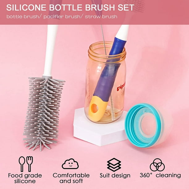 Kit de cepillo de limpieza de biberones de silicona, limpiador de biberones  para biberones, pezones, popotes reutilizables, tazas para sorber