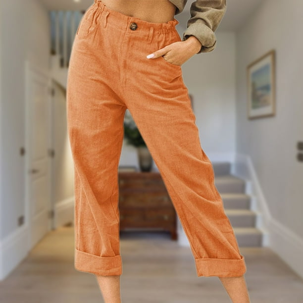 Pantalones Casuales Pantalones casuales de mujer Pantalones de verano de  algodón transpirable Pantalones delgados (naranja M) Cgtredaw para Mujer  Naranja T XL