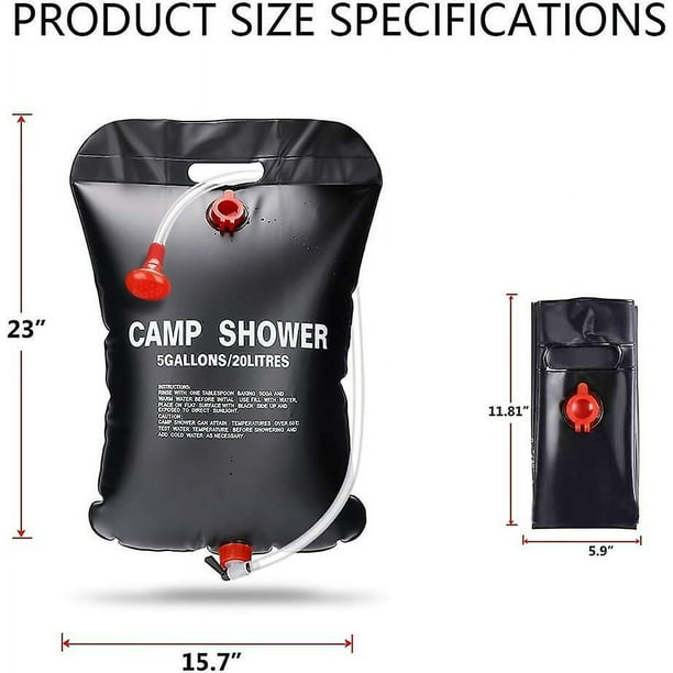 Bolsa ducha portátil con calefacción solar para acampar al aire libre 5  galones