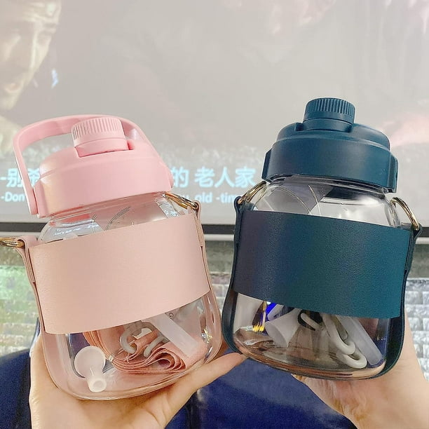 Botella de agua infantil, plástico, con pajita, animales adorables